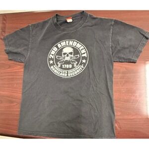 Hot Leathers T-Shirt Mens Medium Black Good 2nd Amendment Skull Graphic Y2K